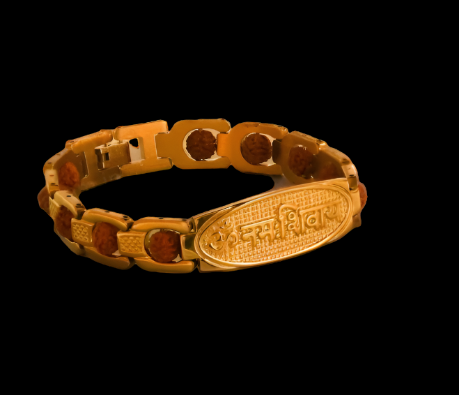 Gold Plated Om Namah Shivaya Grid Rudraksha Bracelet